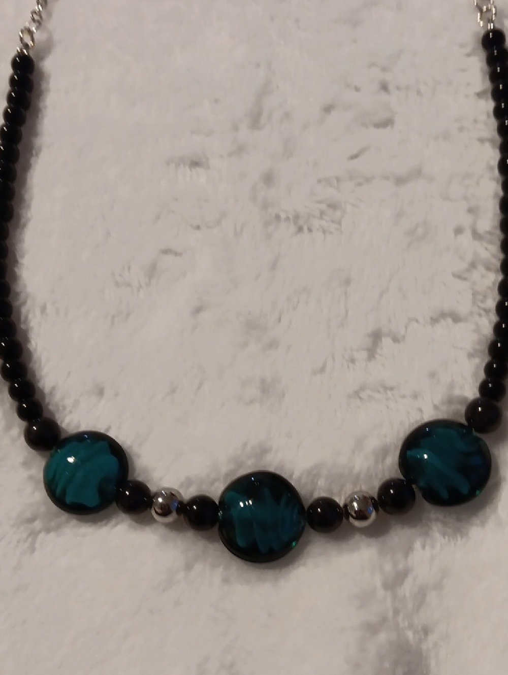 Teal Glass Bead Statement Necklace And Earrings - Women Jewelry
